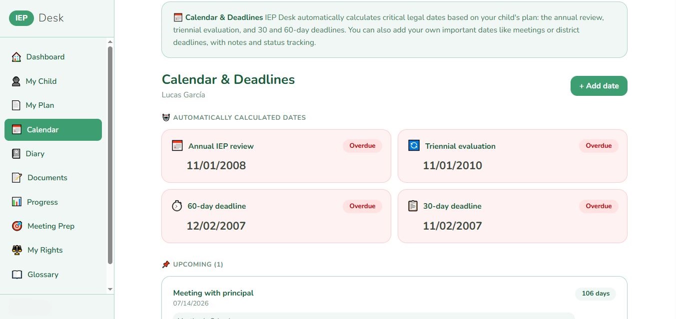 IEP Desk Calendar with automatic deadlines