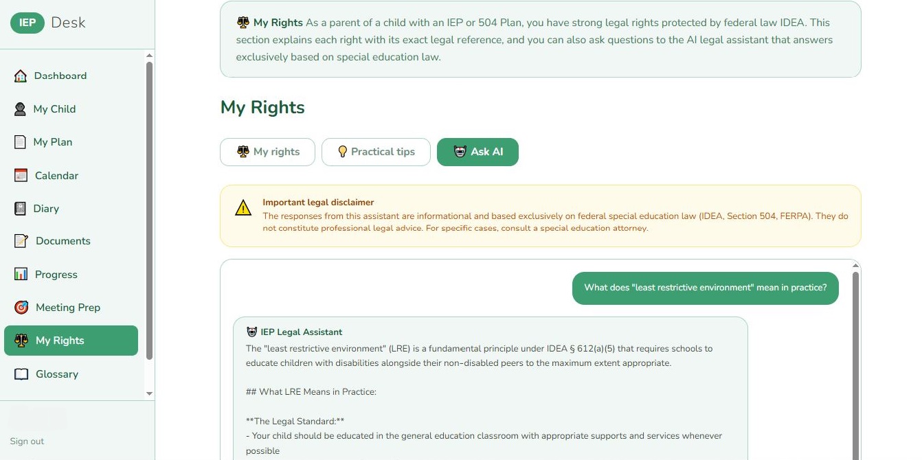 IEP Desk My Rights with AI assistant